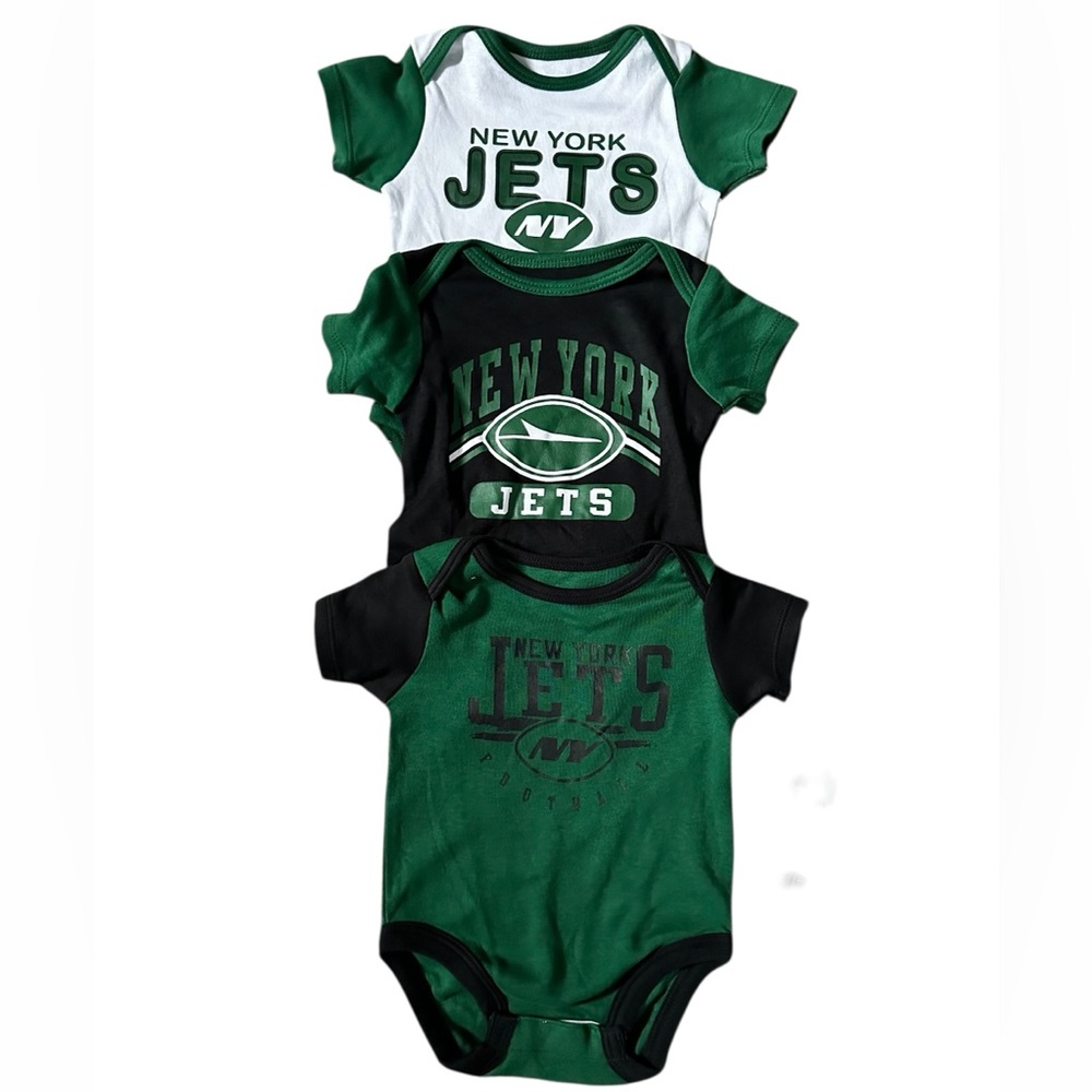 NFL New York Jets Boys' White 3pk Bodysuit - 0-3 Months - NWT Onsies Football